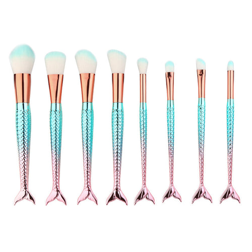 8PCS Fish Scale Fish-shaped Fishtail Bottom Makeup Brushes Foundation Eyebrow Eyeliner Blush Cosmetic Concealer Brushes