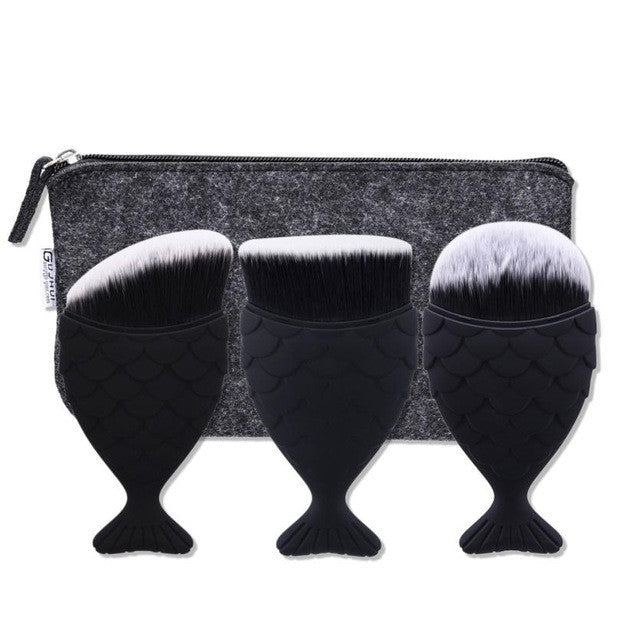 Professional 3PCS Fish Scale Makeup Brush Fishtail Bottom Fish-shaped Brush Powder Blush Cosmetic Brush maquiagem
