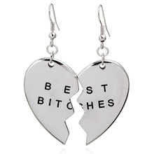 1 Pair Pendant Bitches Friend Forever Split Heart Two-part Earrings GD