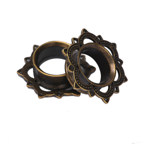 1 Pair New Brass Tunnel Ear Plug Ornate Copper Piercing Jewelry Ear A