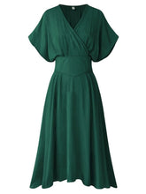 V Neck Elastical Waist Women's Day Dress