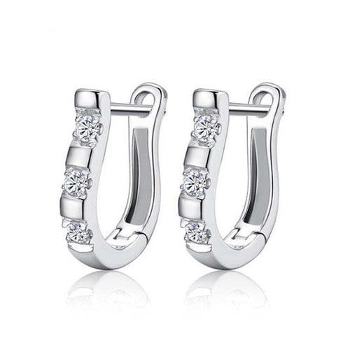 1Pair Fashion Silvering Nice White Gemstones Women's Hoop Earrings