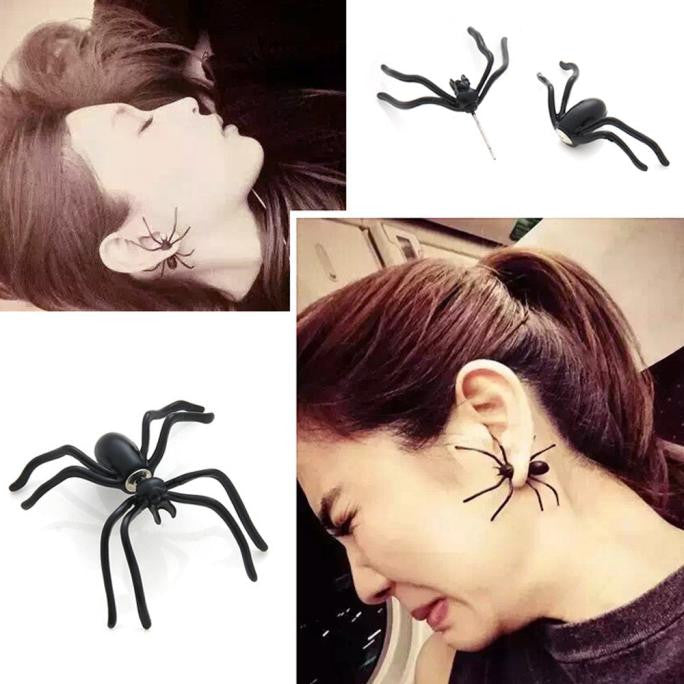1 Pair Fashion Black Spider Punk Unisex Funny Stud Earring