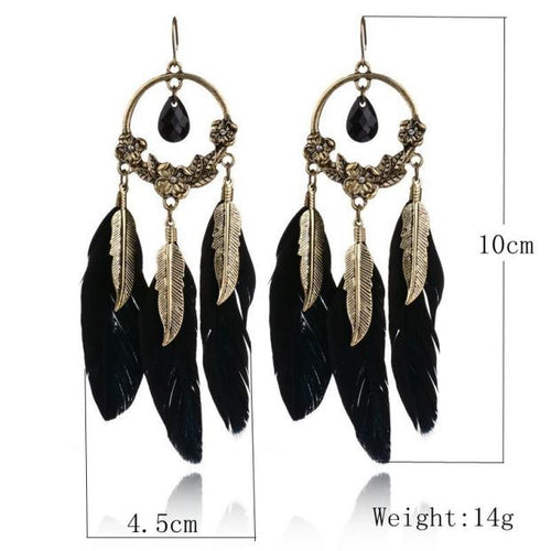1 Pair Fashion Women Ladies Earrings Vintage Feather Long Drop Earrings