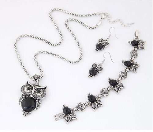 1Set Owl Women Necklace Pendant Drop Earrings Bracelet Jewelry