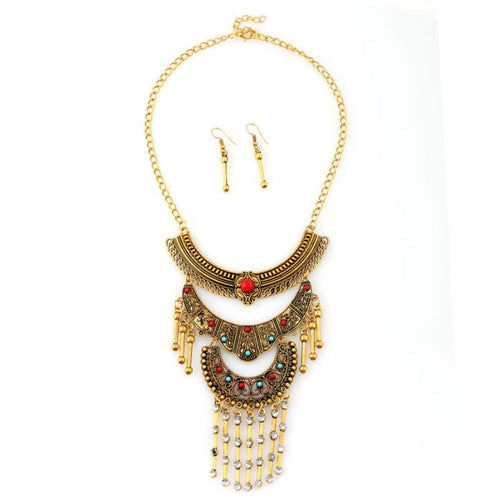 1PC Women Bib Chunky Statement MultiLayer Necklace Earrings Jewelry Set GD
