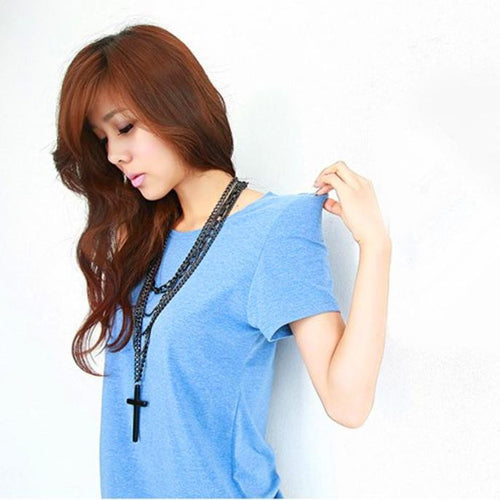 1Pcs Fashion Retro Multi-layer Chains Pendant Black Cross Metal Long Necklace