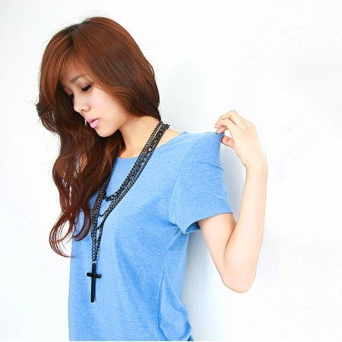 1Pcs Fashion Retro Multi-layer Chains Pendant Black Cross Metal Long Necklace