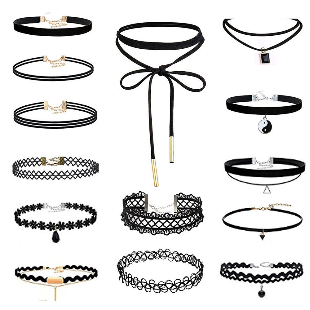 14 Pieces Choker Necklace Set Stretch Velvet Classic Gothic Tattoo Lace Choker