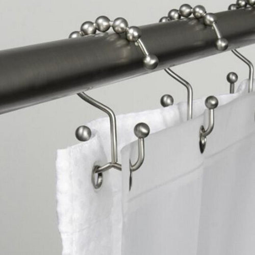 12 PCS Metal Double Glide Bathroom Shower Curtain Hook Ring Roller Balls